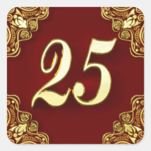 25e Verjaardag of Jubileum Regal Gold en Red Vierkante Sticker
