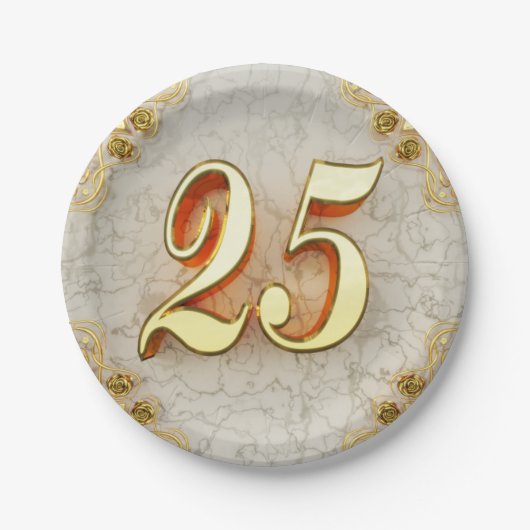 25e Verjaardag of Jubileum Regal Goud en Marmer Papieren Bordje (Voorkant)
