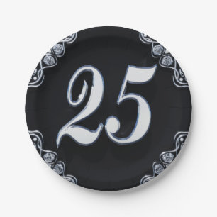 25e verjaardag of Jubileum Regal Silver Black Papieren Bordje