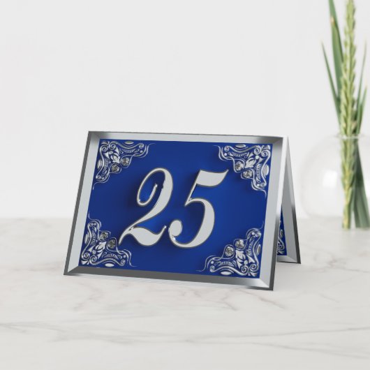 25e verjaardag of Jubileum Regal Silver Blue Kaart (Voorkant)