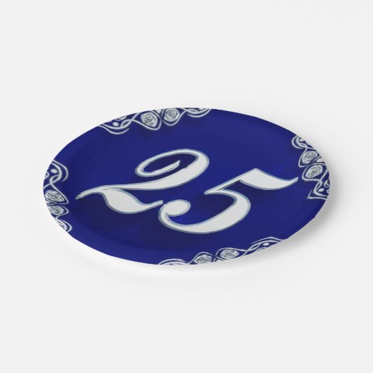 25e verjaardag of Jubileum Regal Silver Blue Papieren Bordje (Gekanteld)