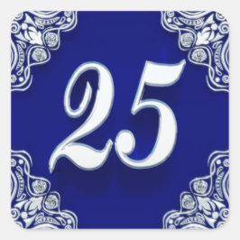 25e verjaardag of Jubileum Regal Silver Blue Vierkante Sticker