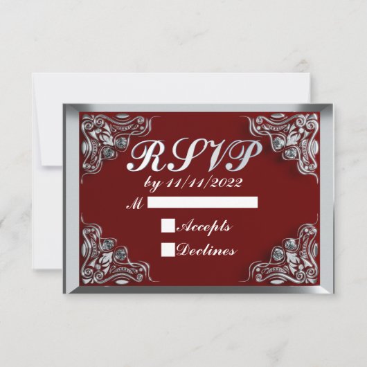 25e Verjaardag of Jubileum Regal Silver en Red RSVP Kaartje (Voorkant)