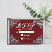 25e Verjaardag of Jubileum Regal Silver en Red RSVP Kaartje (Staand voorkant)