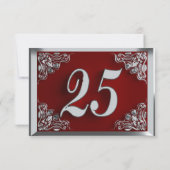 25e Verjaardag of Jubileum Regal Silver en Red RSVP Kaartje (Achterkant)
