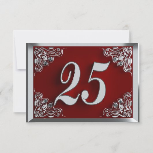 25e Verjaardag of Jubileum Regal Silver en Red RSVP Kaartje (Achterkant)