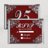25e Verjaardag of Jubileum Regal Silver en Red RSVP Kaartje (Voorkant / Achterkant)