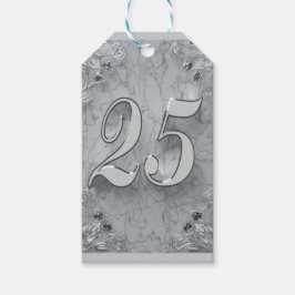 25e Verjaardag of Jubileum Regal Silver Marble Cadeaulabel