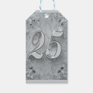 25e Verjaardag of Jubileum Regal Silver Marble Cadeaulabel