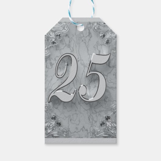 25e Verjaardag of Jubileum Regal Silver Marble Cadeaulabel (Voorkant)