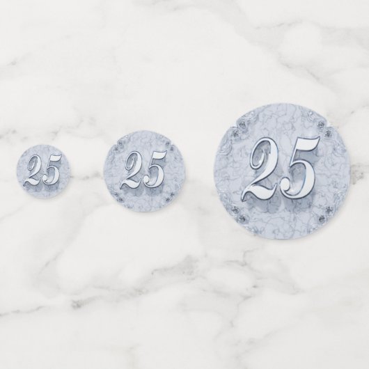 25e Verjaardag of Jubileum Regal Silver Marble Confetti (Voorkanten)