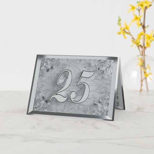 25e Verjaardag of Jubileum Regal Silver Marble Kaart (Gele Bloem)