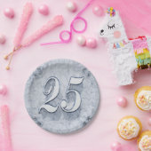 25e Verjaardag of Jubileum Regal Silver Marble Papieren Bordje (Feest)