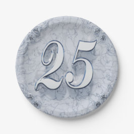 25e Verjaardag of Jubileum Regal Silver Marble Papieren Bordje