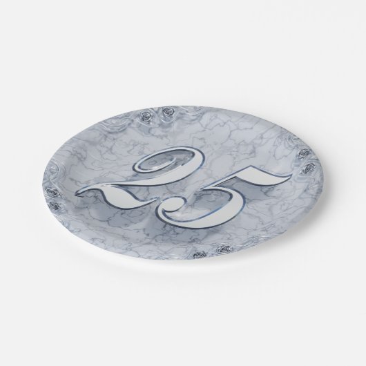 25e Verjaardag of Jubileum Regal Silver Marble Papieren Bordje (Gekanteld)