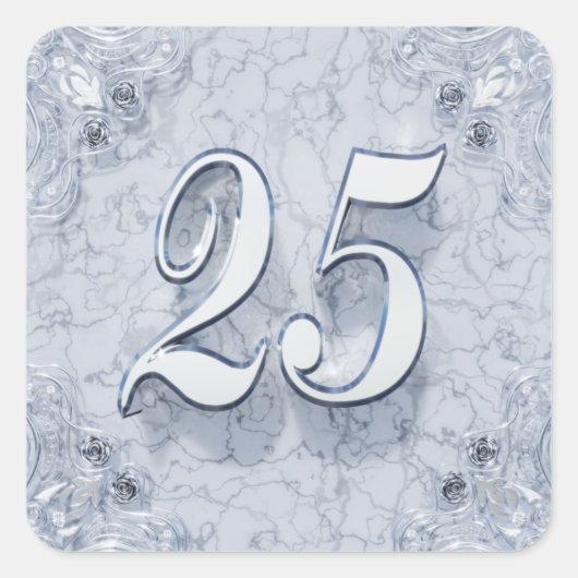 25e Verjaardag of Jubileum Regal Silver Marble Vierkante Sticker (Voorkant)