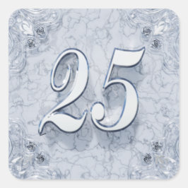 25e Verjaardag of Jubileum Regal Silver Marble Vierkante Sticker