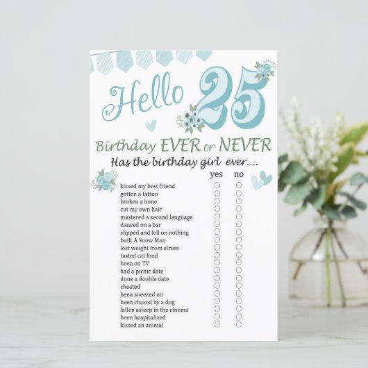 25e verjaardag ooit of nooit (Staand voorkant)