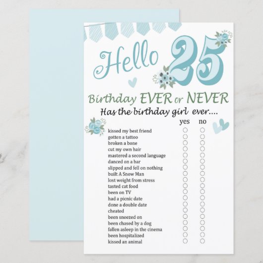 25e verjaardag ooit of nooit (Voorkant / Achterkant)