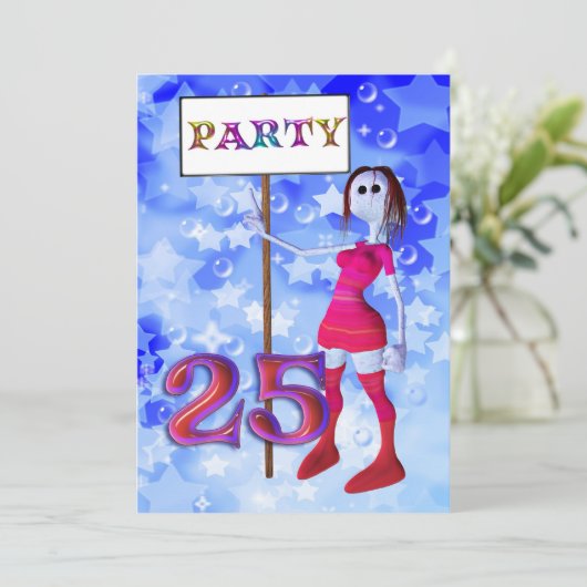 25e verjaardag partij bord uitnodiging (Staand voorkant)