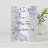 25e verjaardag partij zilveren harten plechtig kaart (Staand voorkant)