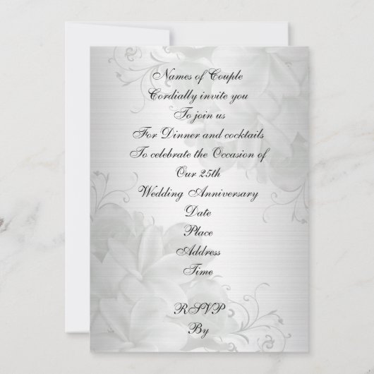 25e verjaardag partij zilveren harten plechtig kaart (Achterkant)