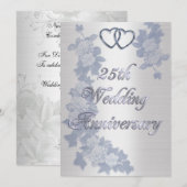 25e verjaardag partij zilveren harten plechtig kaart (Voorkant / Achterkant)