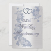 25e verjaardag partij zilveren harten plechtig kaart (Voorkant)