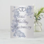 25e verjaardag partij zilveren harten plechtig kaart (Staand voorkant)