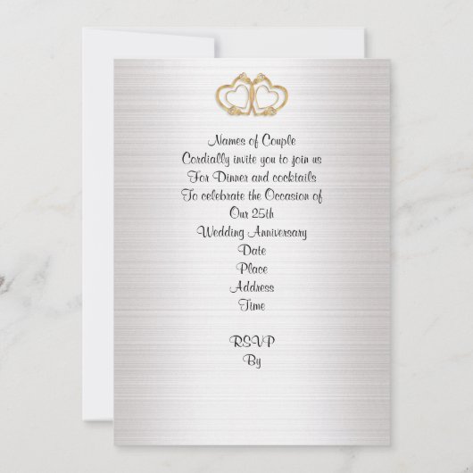 25e verjaardag partij zilveren harten plechtig kaart (Achterkant)