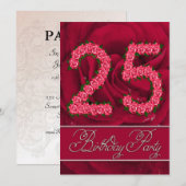 25e verjaardag partijuitnodiging met rozen kaart (Voorkant / Achterkant)