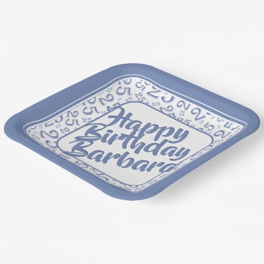 25e verjaardag Party Nummer Patroon Blauw Wit Papieren Bordje (Gebogen)