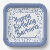 25e verjaardag Party Nummer Patroon Blauw Wit Papieren Bordje (Voorkant)