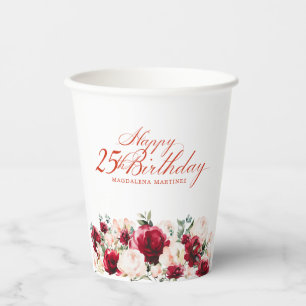 25e Verjaardag Party Red Rose Pink Peony Custom Papieren Bekers