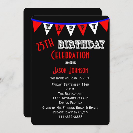 25e verjaardag Party Uitnodiging Bunting (Voorkant / Achterkant)