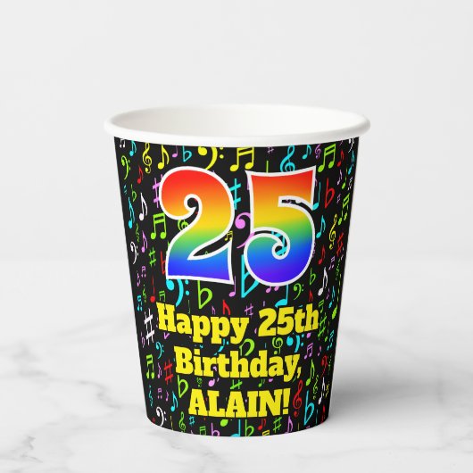25e Verjaardag: Plezier Muzieknoten Patroon, Regen Papieren Bekers (Achterkant)