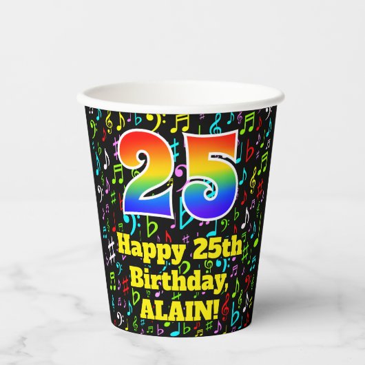 25e Verjaardag: Plezier Muzieknoten Patroon, Regen Papieren Bekers (Voorkant)
