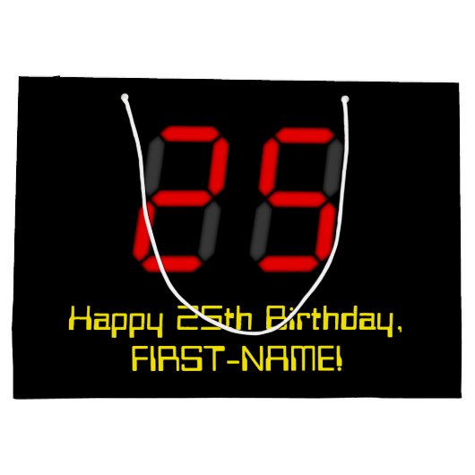 25e verjaardag: Red Digital Clock Style "25" + naa Groot Cadeauzakje (Achterkant)