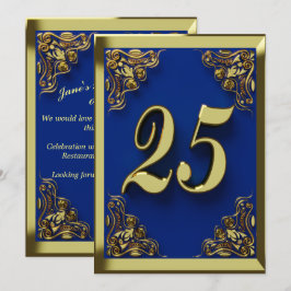 25e verjaardag Regal Gold Blue Groet of Kaart
