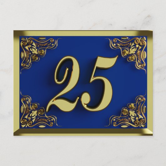 25e verjaardag Regal Goud Blauw Uitnodiging (Voorkant)