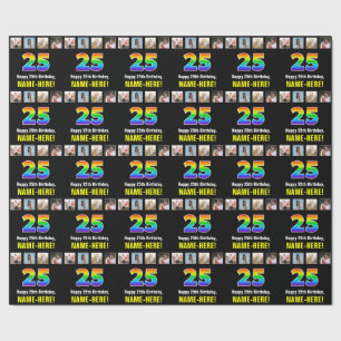 25e verjaardag: Regenboog "25"; Aangepaste foto's  Cadeaupapier