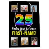 25e verjaardag: Regenboog "25", Aangepaste foto's Medium Cadeauzakje (Voorkant)
