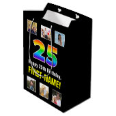 25e verjaardag: Regenboog "25", Aangepaste foto's  Medium Cadeauzakje (Achterkant Gekanteld)