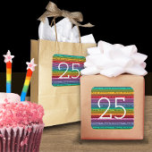 25e verjaardag regenboog strepen vierkante sticker