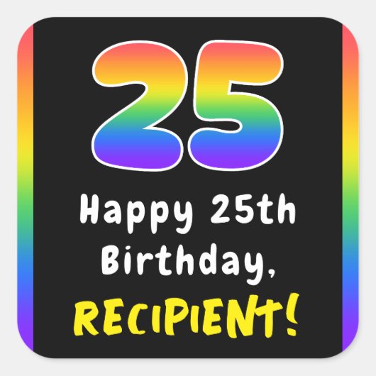25e verjaardag: Regenboogspectrum # 25, Aangepaste Vierkante Sticker (Voorkant)