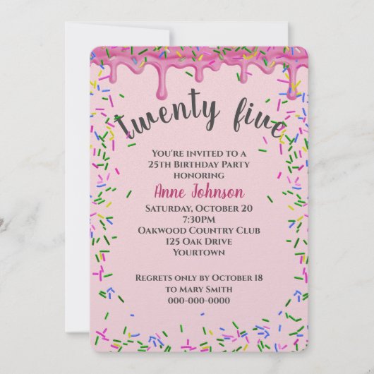 25e verjaardag roze ijsjes en strooisel kaart (Voorkant)