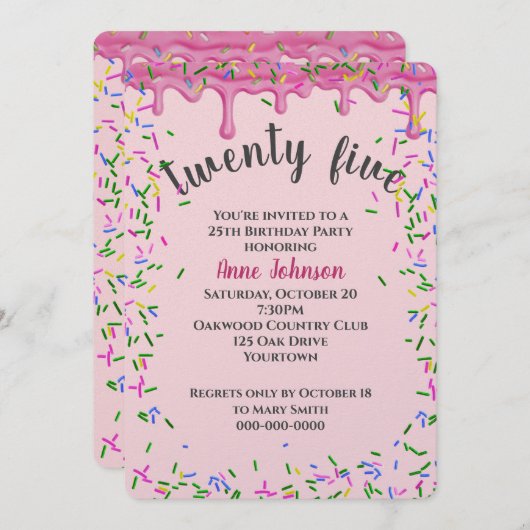 25e verjaardag roze ijsjes en strooisel kaart (Voorkant / Achterkant)