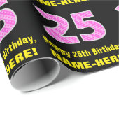 25e verjaardag: Roze strepen en hart "25" + naam Cadeaupapier (Rol Hoek)