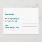 25e verjaardag: roze strepen en harten, regenboog  briefkaart (Achterkant)