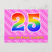 25e verjaardag: roze strepen en harten, regenboog  briefkaart (Voorkant)